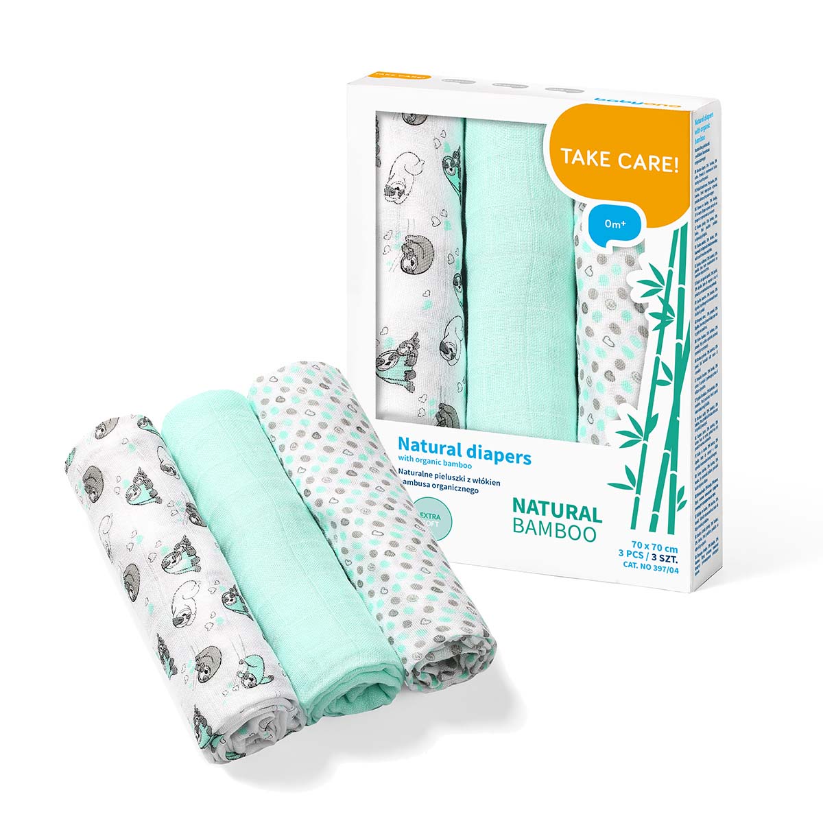 Natural bamboo fibre diapers NATURAL BAMBOO Babyono 397/04 mint
