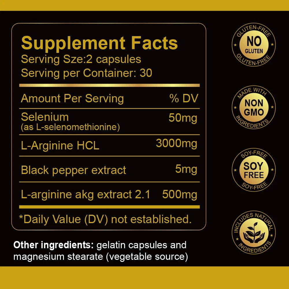 Natural nitric oxide L-arginine in 3000 mg capsules – increases endurance Packaging status original
