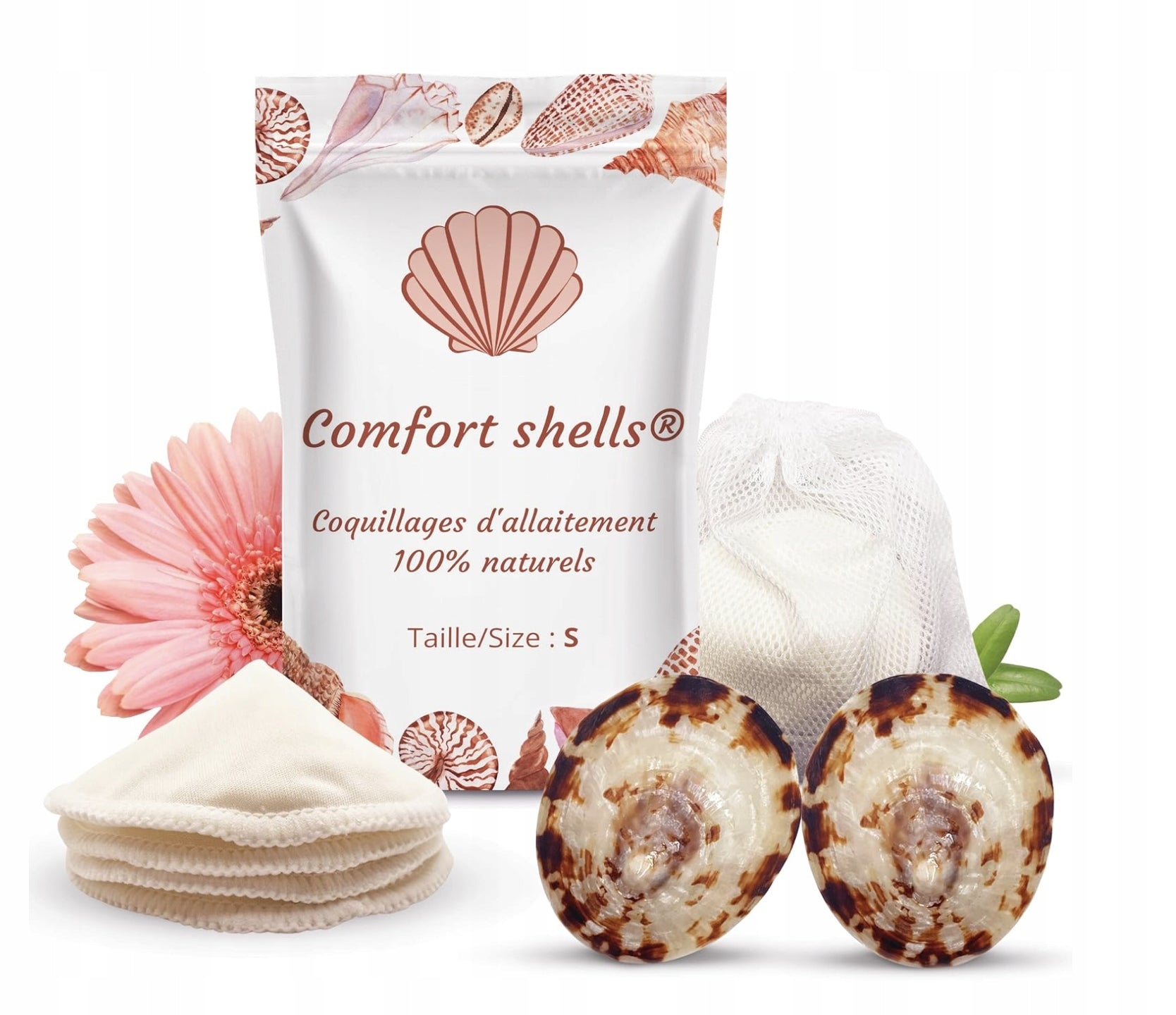 Natural shells+Reusable inserts protect nipples, promote healing S-5,5cm