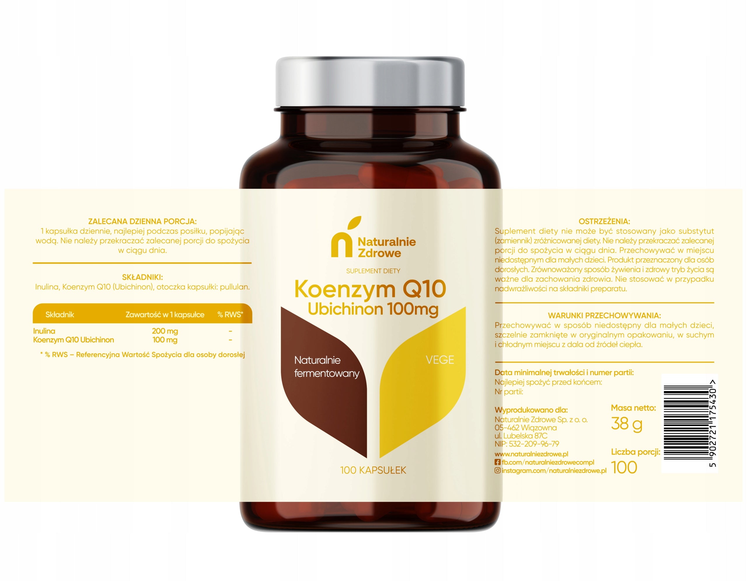 Naturalnie Zdrowe Coenzyme Q10 Ubiquinone Energy Circulation Heart 100mg 100pcs Brand Naturalnie Zdrowe