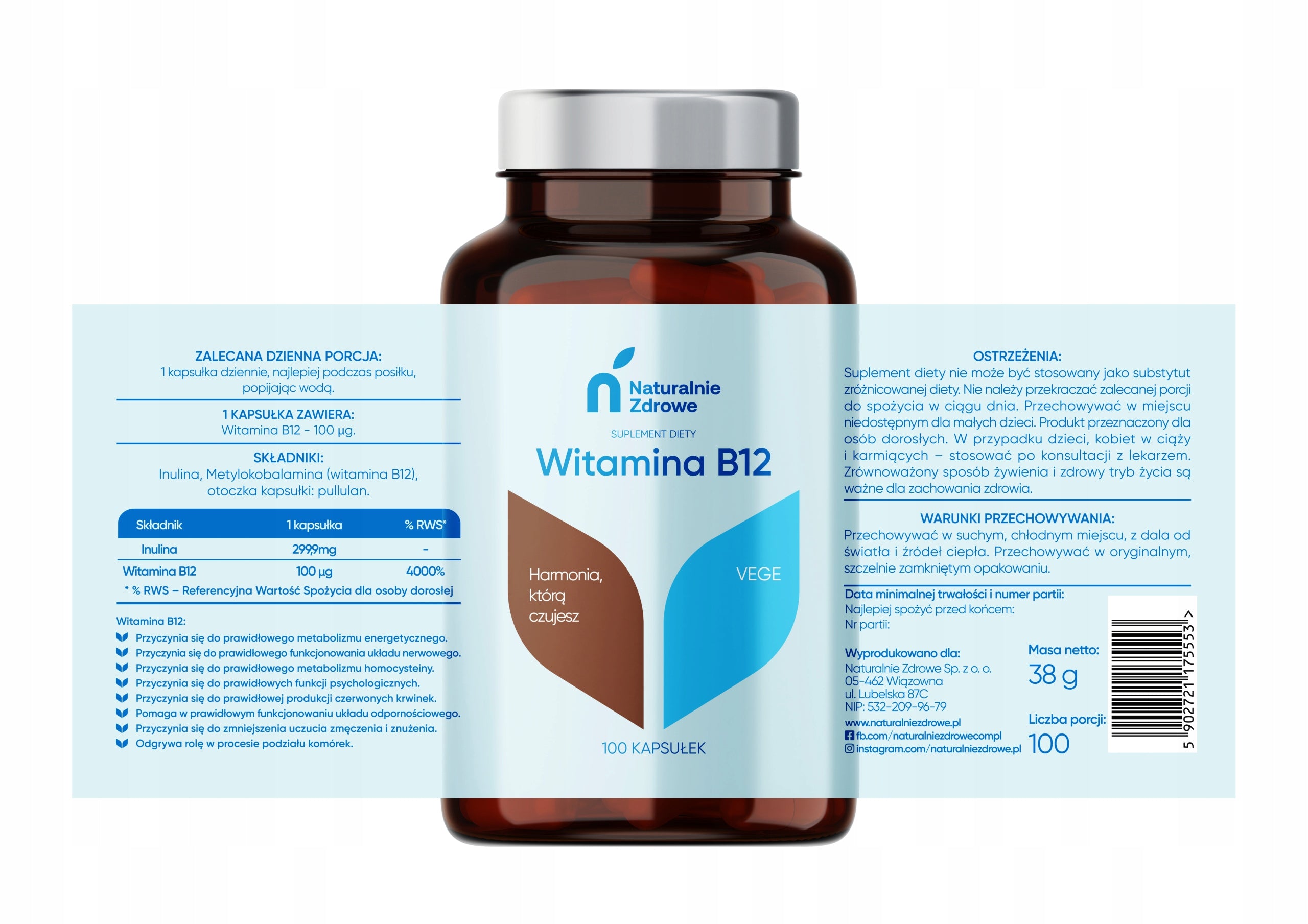Naturalnie Zdrowe Supplement Vitamin B12 Methylcobalamin 100caps Brand Naturalnie Zdrowe