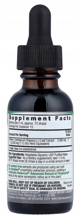 Nature's Answer | Mullein Leaf | Liquid Extract, Alcohol Free | 30 ml Packaging status original