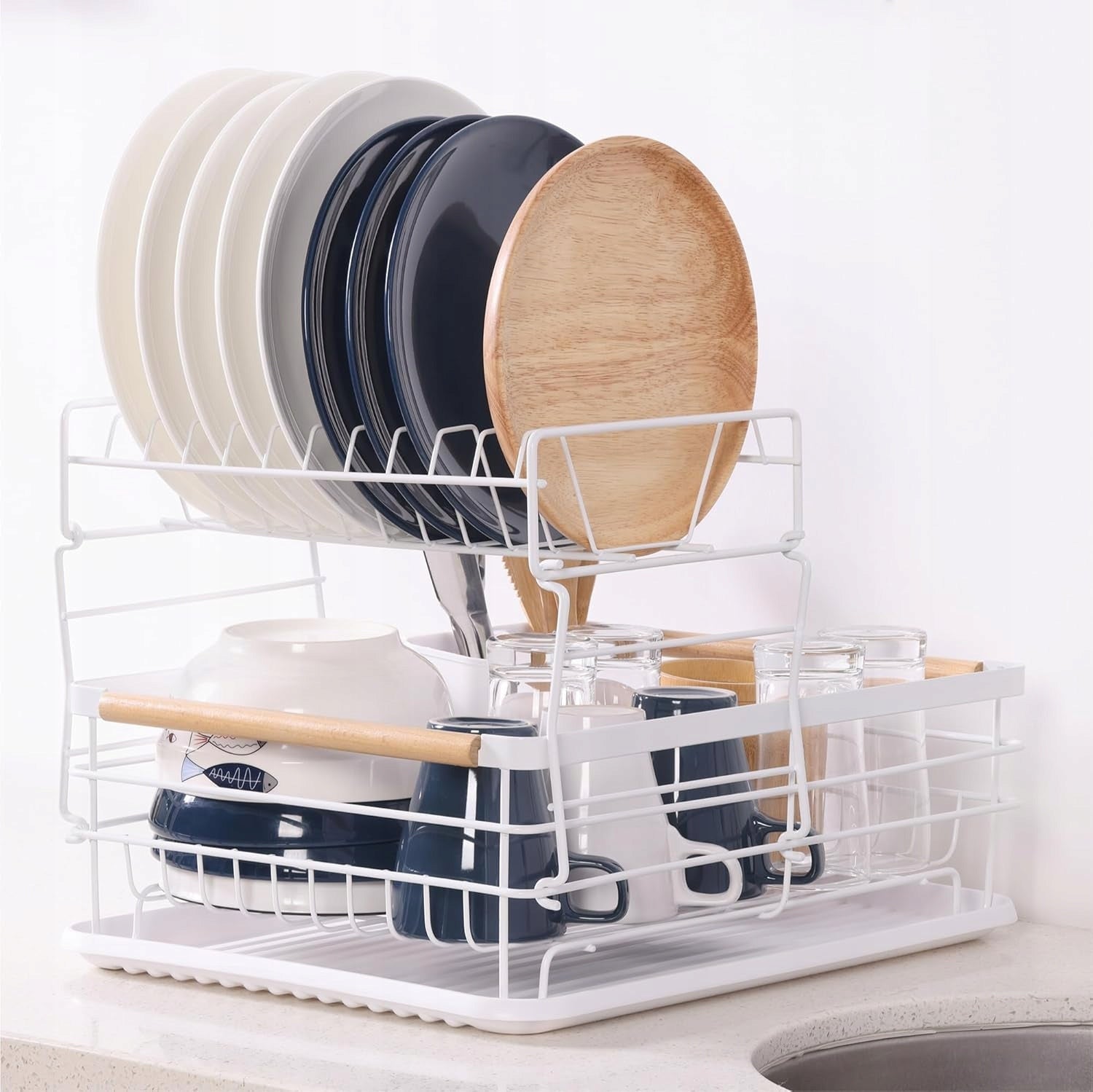 Navaris 2-level dish support, with support for cutlery and tray