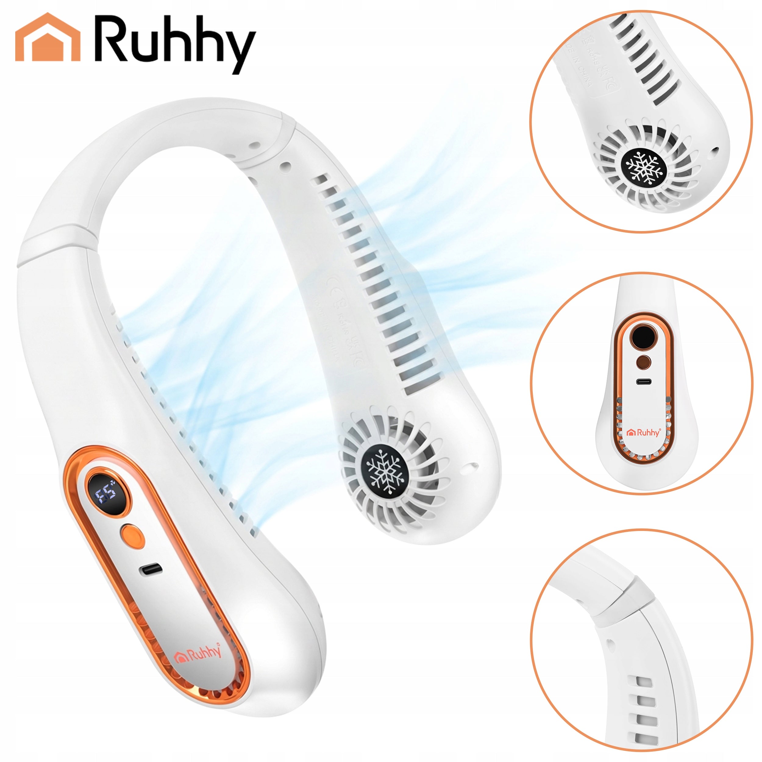 Neck Fan Mini Windmill Portable Wireless Cooling USB-C Brand Ruhhy