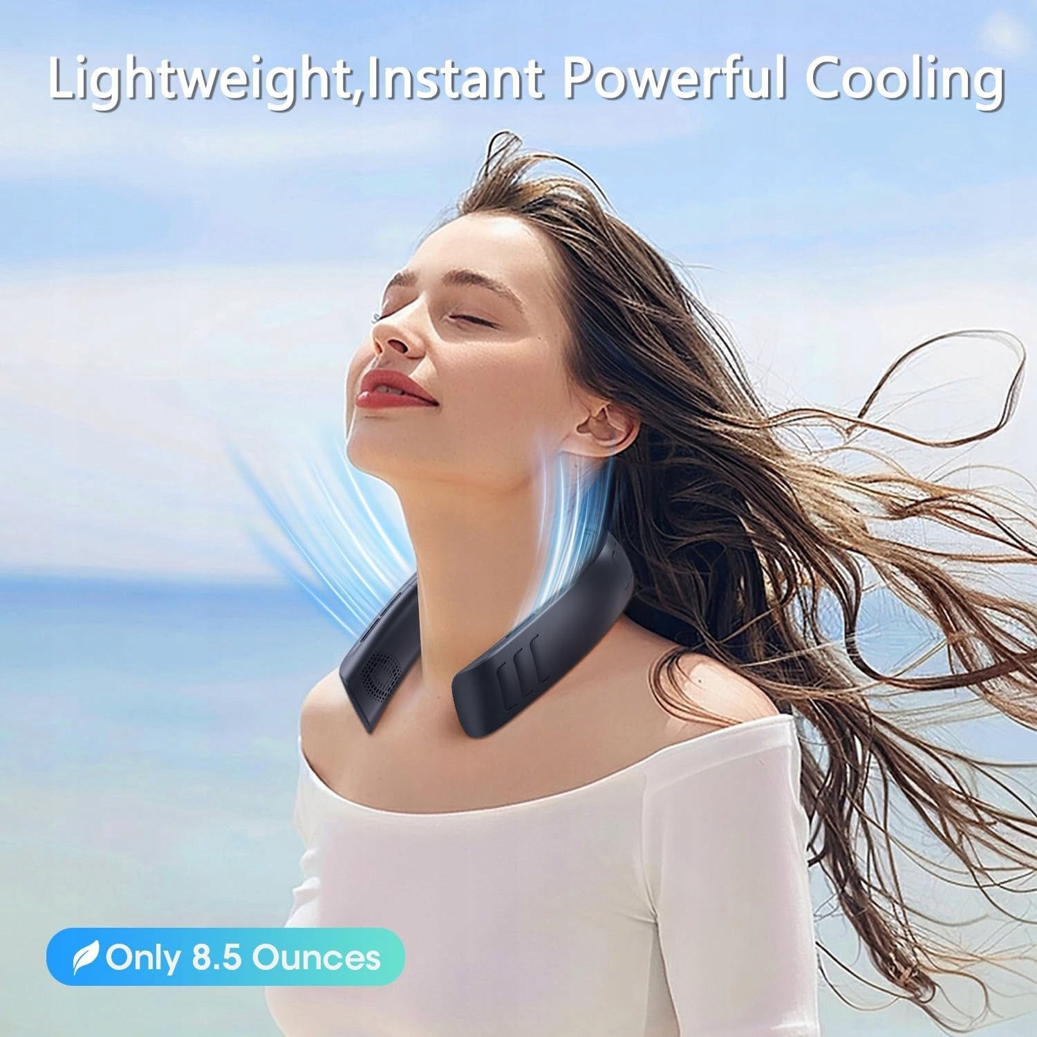 Neck Fan Portable Folding, 6000 mAh, 3 Speeds, Black Packaging status original