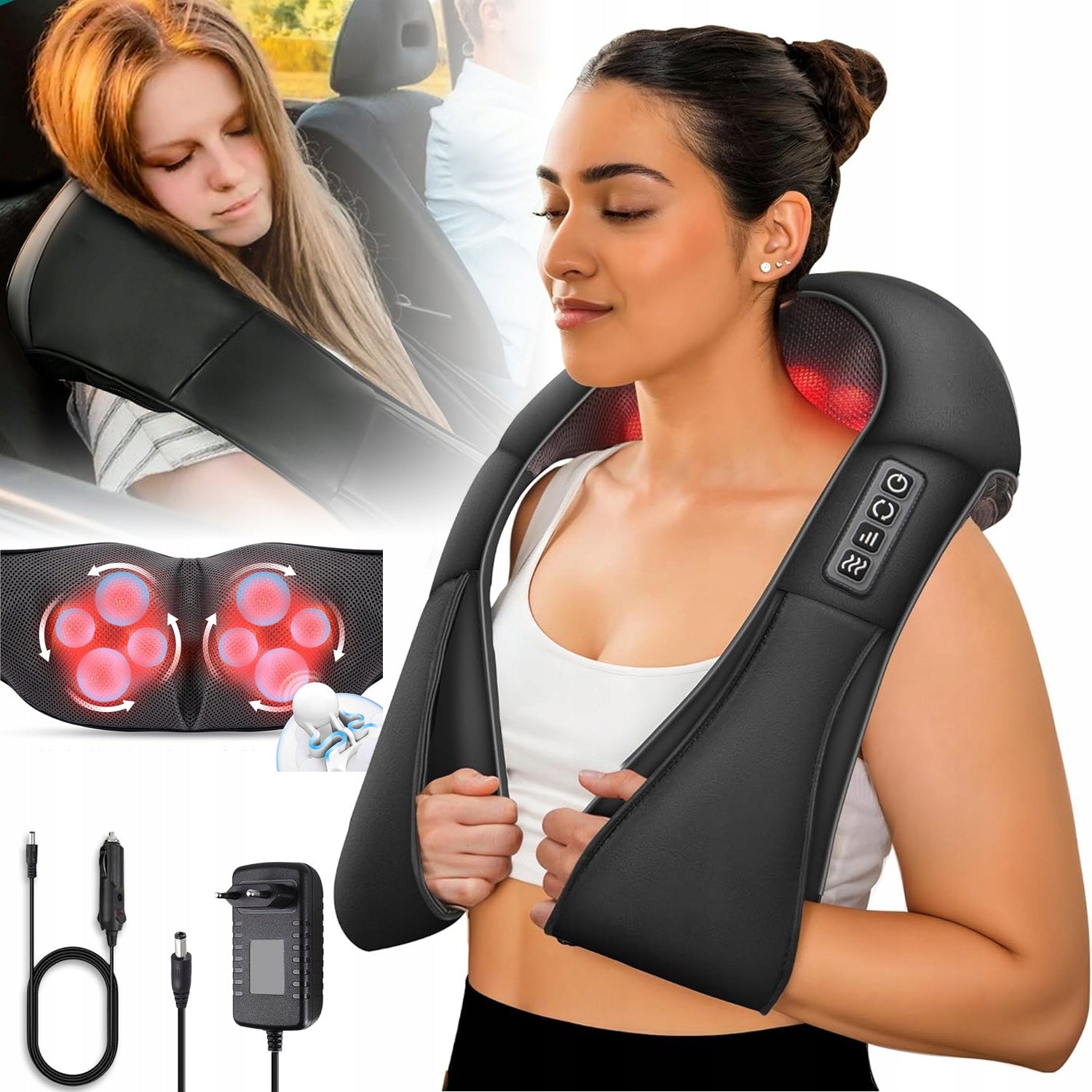 Neck Massager with Heating, Neck and Back Shiatsu Function for Pain Relief
