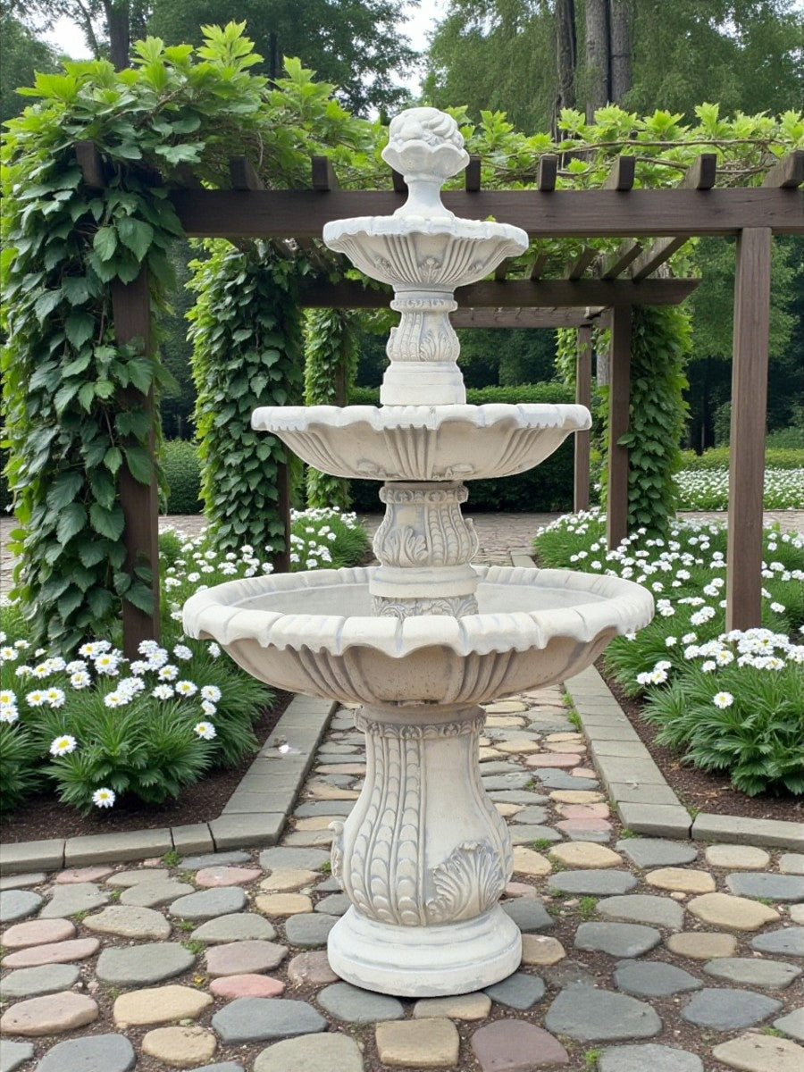 Nevada Garden Fountain Pool with Bottom 170cm. White Concrete Conglomerate Ag-Bet Product height 205 cm