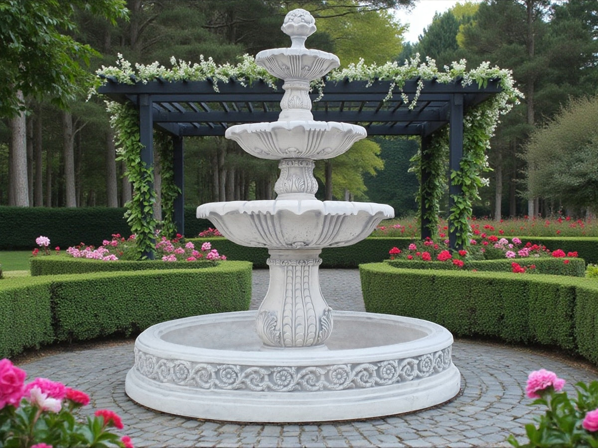 Nevada Garden Fountain Pool with Bottom 170cm. White Concrete Conglomerate Ag-Bet