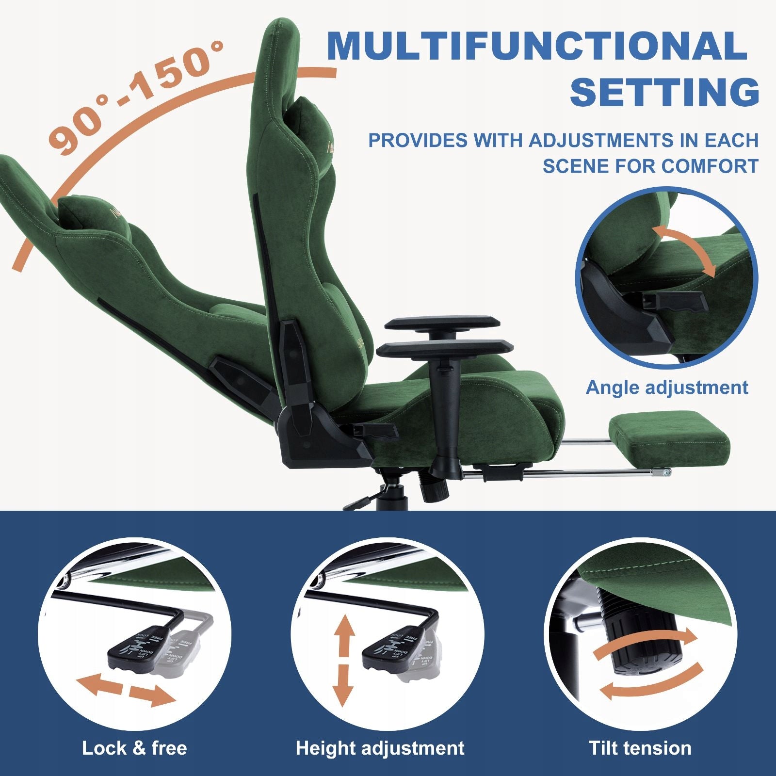 New Style Gaming Chair Breathing with Lift Green Furniture depth 70 cm