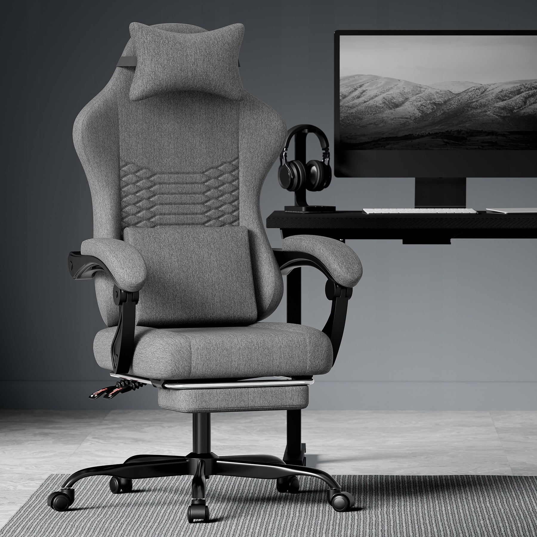 New Style Gaming Chair Material Office Massage With Footrest Dark Furniture depth 50 cm