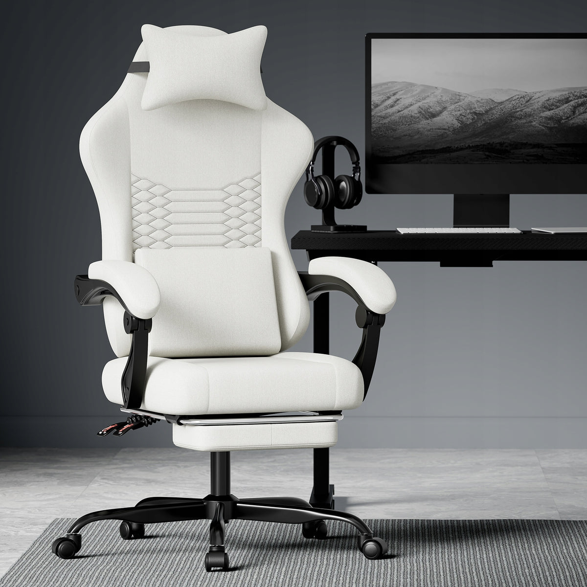 New Style Gaming Chair Material Office Massage With Footrest White Furniture depth 50 cm