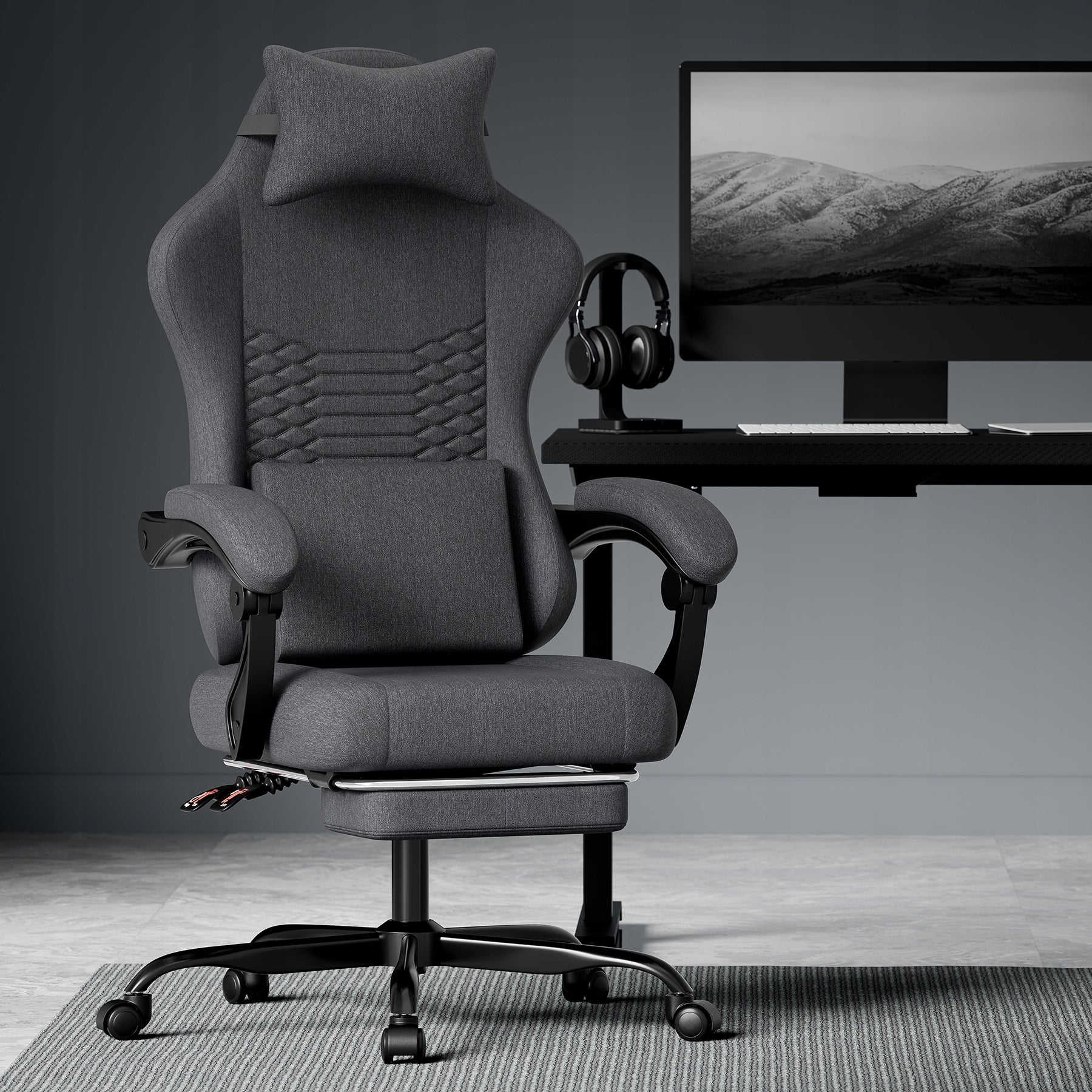 New Style Gaming Chair Material Office Massage with Footrest Black Furniture depth 50 cm
