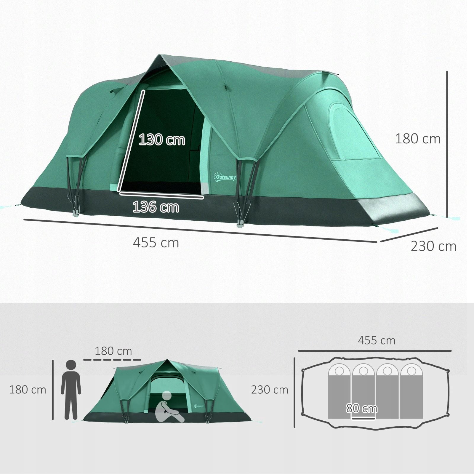 New Style Tunnel Camping Tent 5-6 People Green & Black 455x23x18m Manufacturer code T3323P311183-1