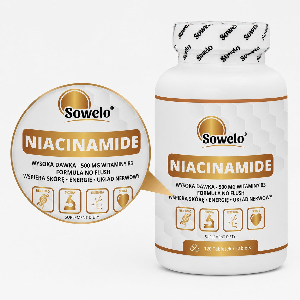 Niacinamide 500 mg (Vitamin B3) 120 Tab – Niacinamide, Energy – Sowelo Brand Sowelo