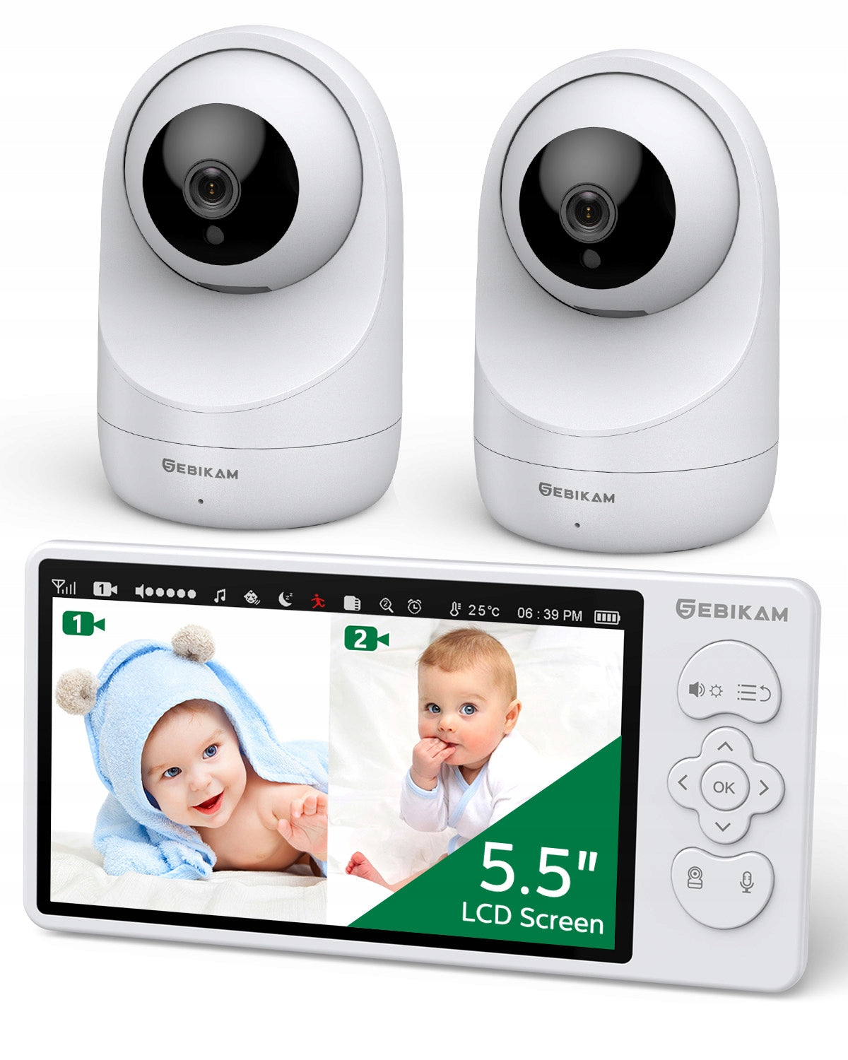 Niania Sebikam 5,5" HD 2 Kamery PTZ 355° 4000mAh VOX Termometr Audio