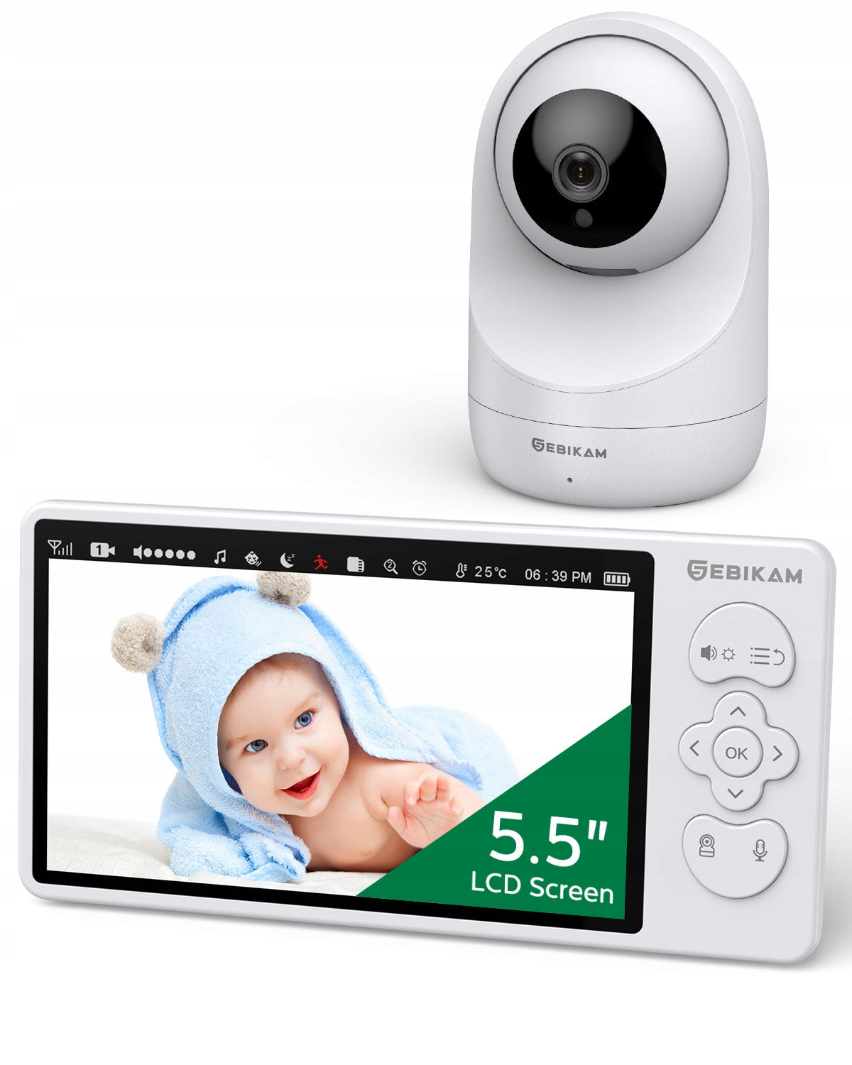 Niania elektroniczna SEBIKAM 5,5" HD Kamera PTZ 355 4000mAh VOX Termometr