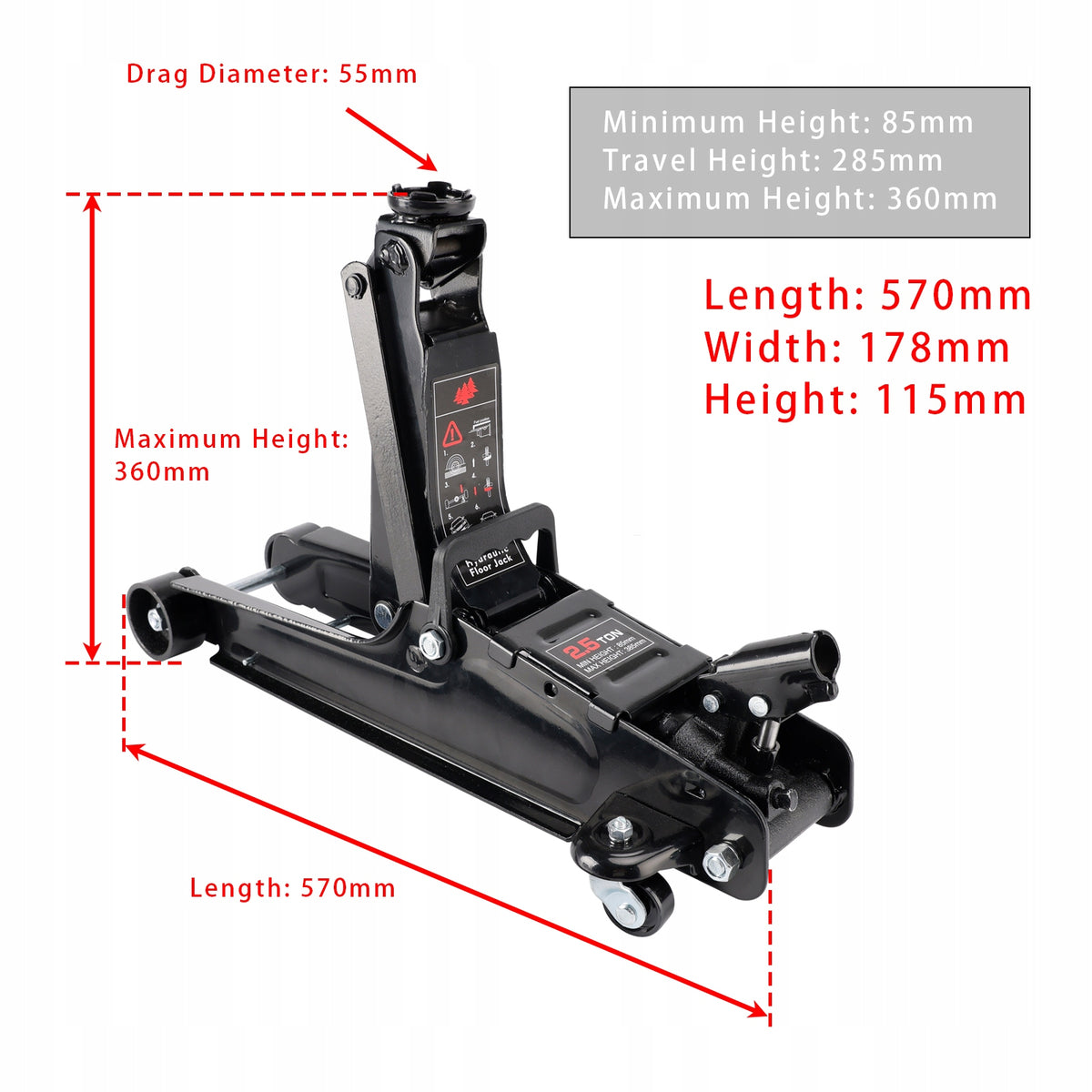 Niskoprofilowy podnośnik podłogowy o udźwigu 2.5 ton i udźwigu 3,35–14,17 Manufacturer code N002-A105