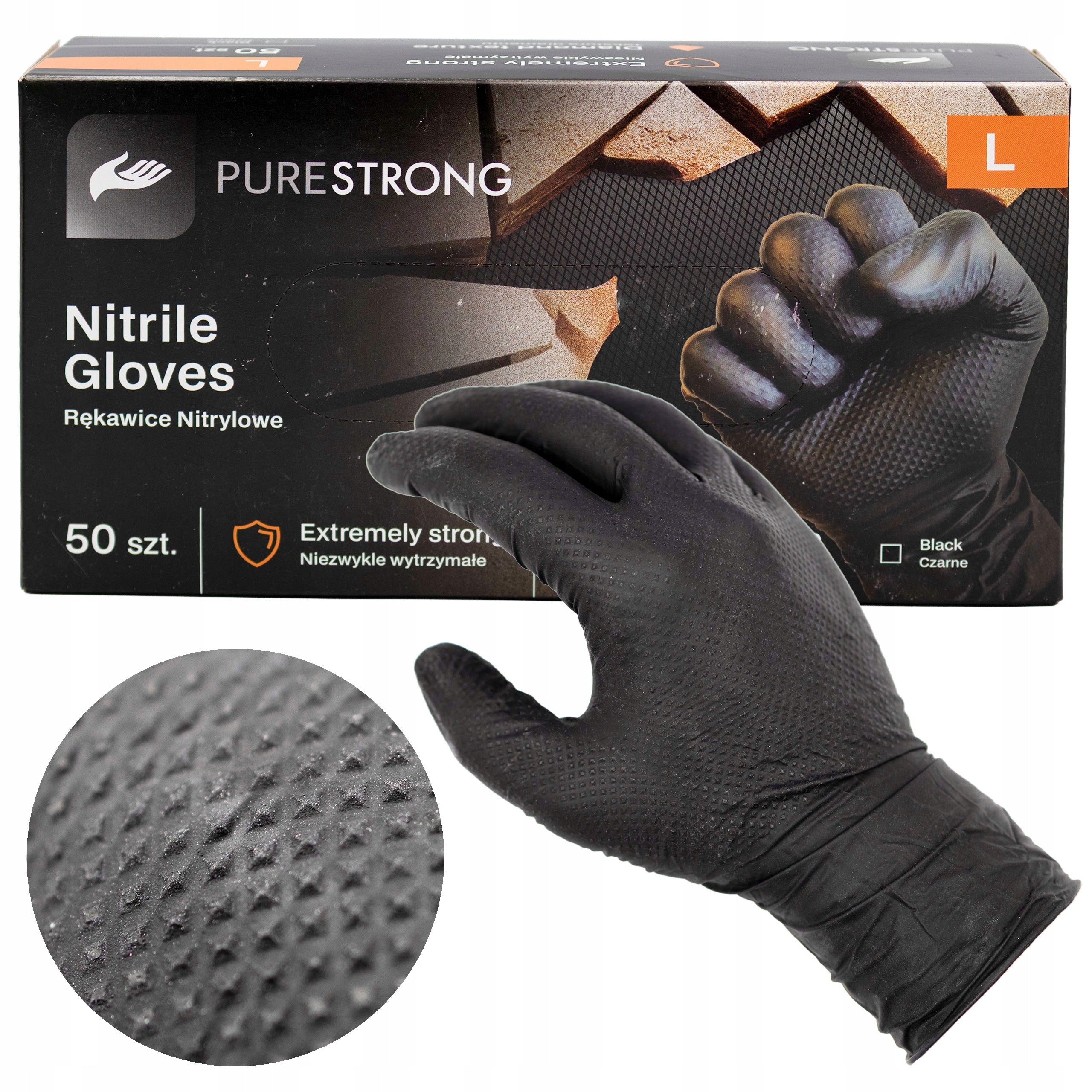 Nitrile Gloves 50 pcs PURE STRONG Gloves Obscenely Strong L