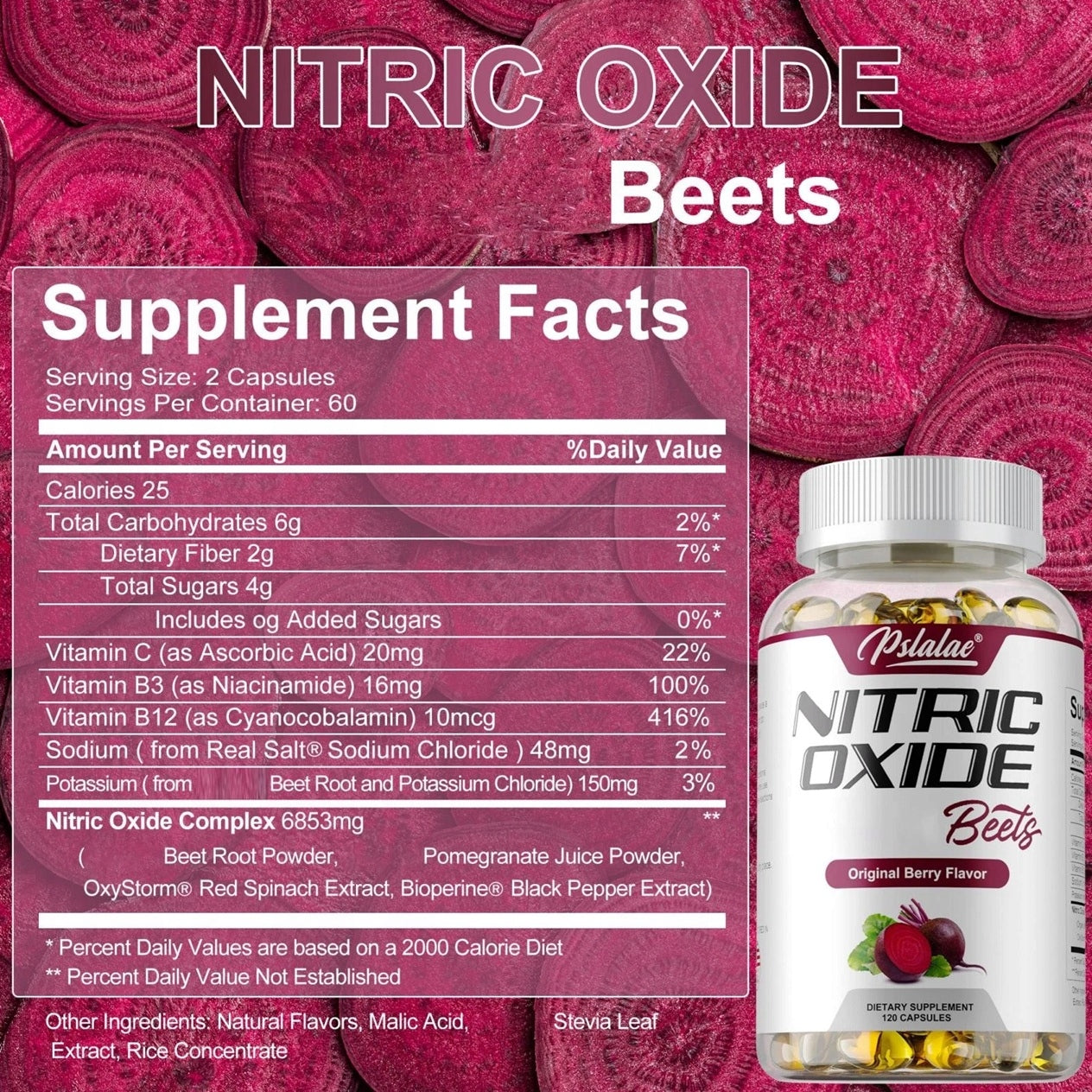 Nitrogen oxide supplement – supports healthy blood pressure and system health... Manufacturer code Pslalae