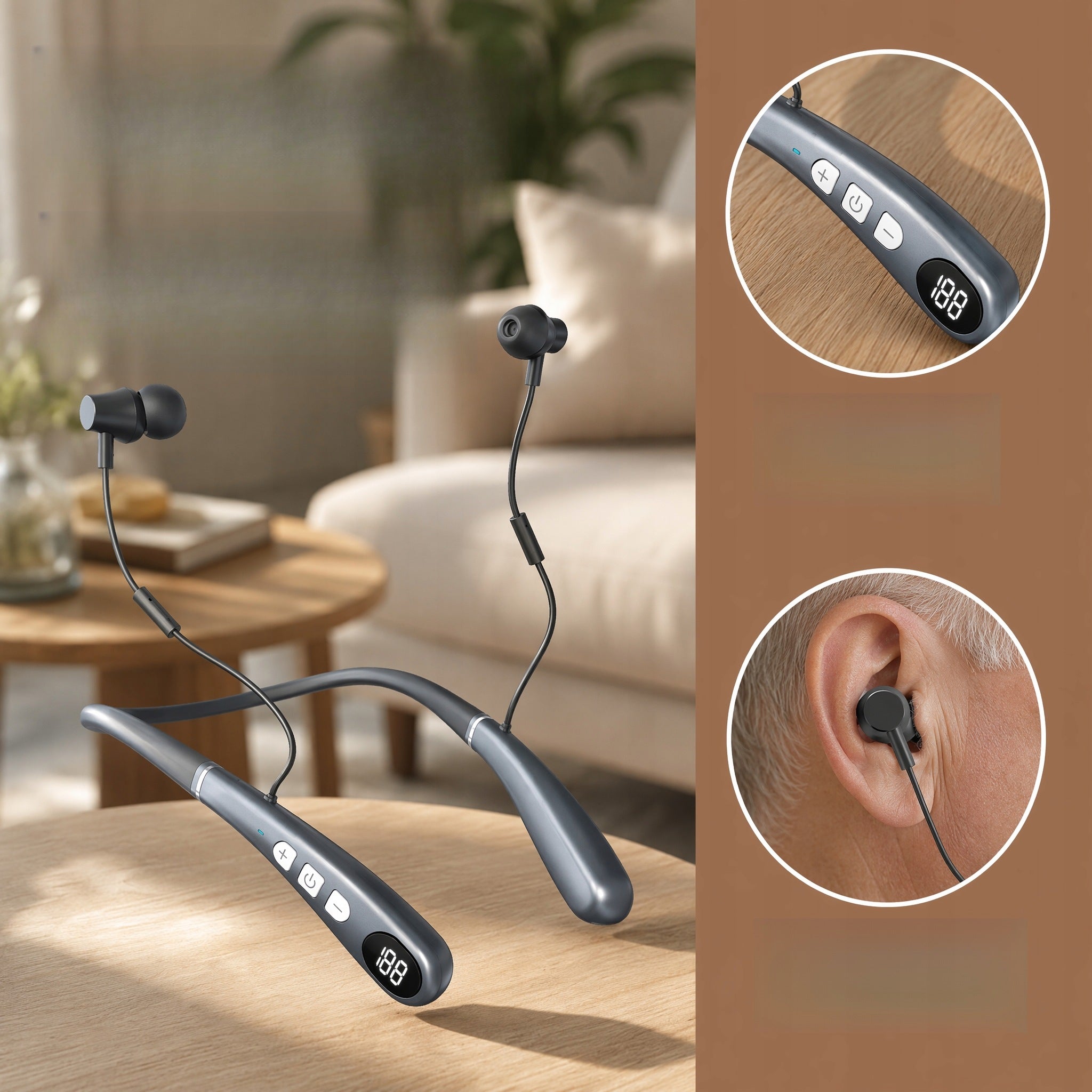 Noise-Canceling Neckband Hearing Aid – For Mild to Severe Hearing Loss Packaging status original