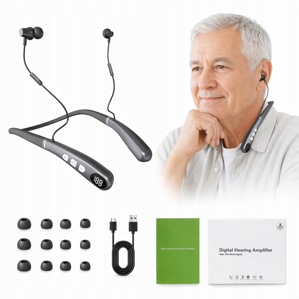 Noise-Canceling Neckband Hearing Aid – For Mild to Severe Hearing Loss