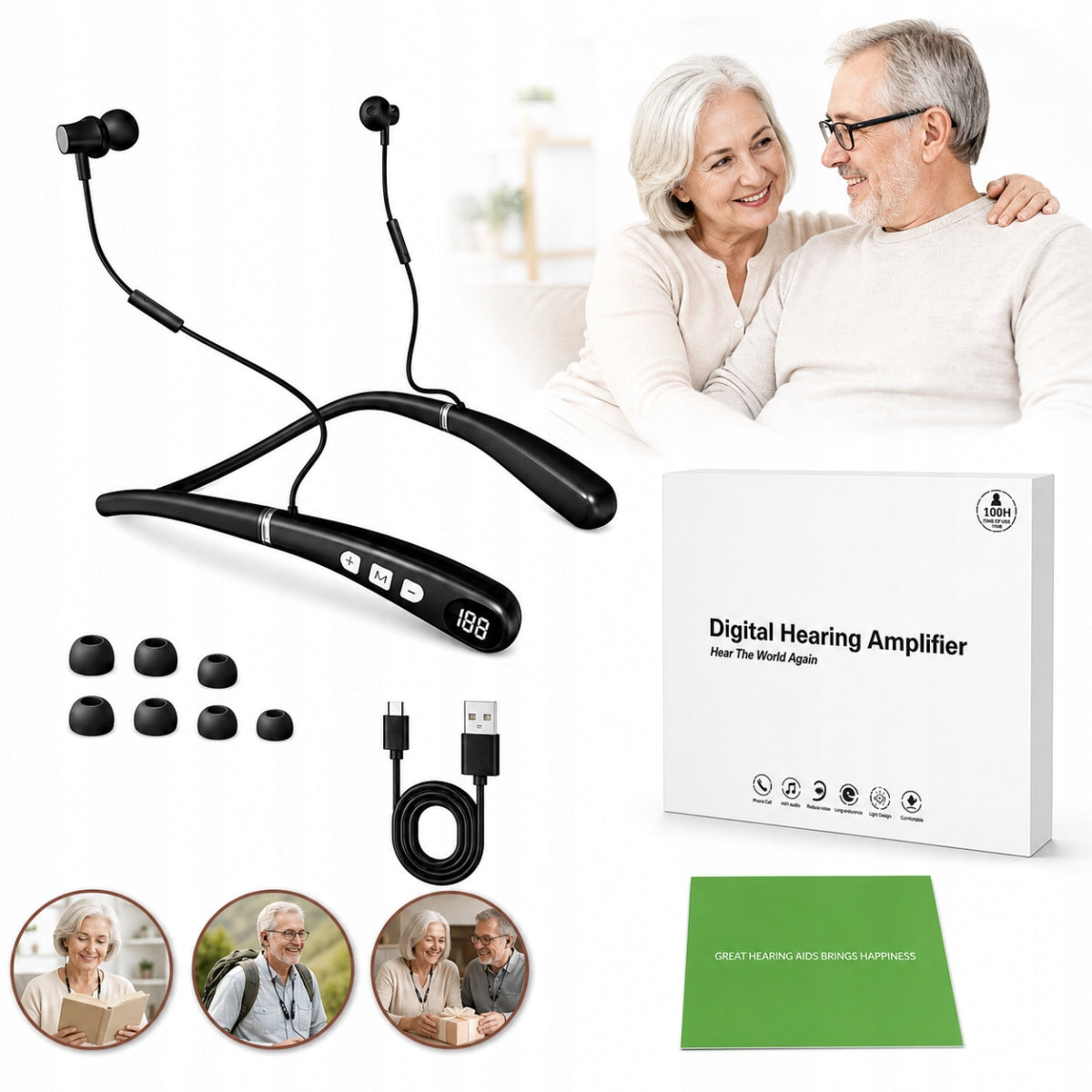 Noise Cancelling Hearing Aid for Neck Light-Moderate Hearing Loss