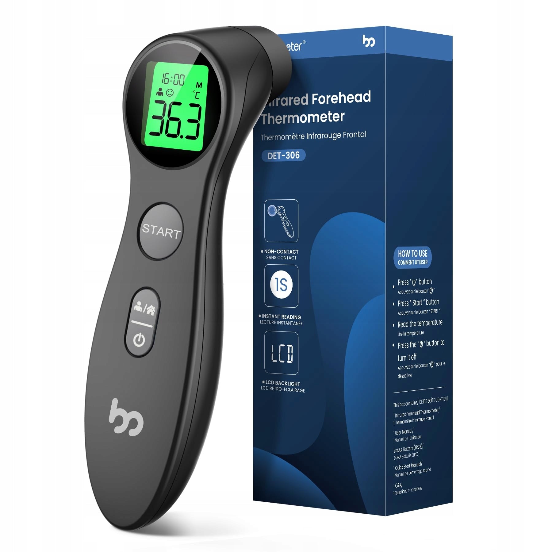 Non-contact front thermometer black for children and adults quick measurement