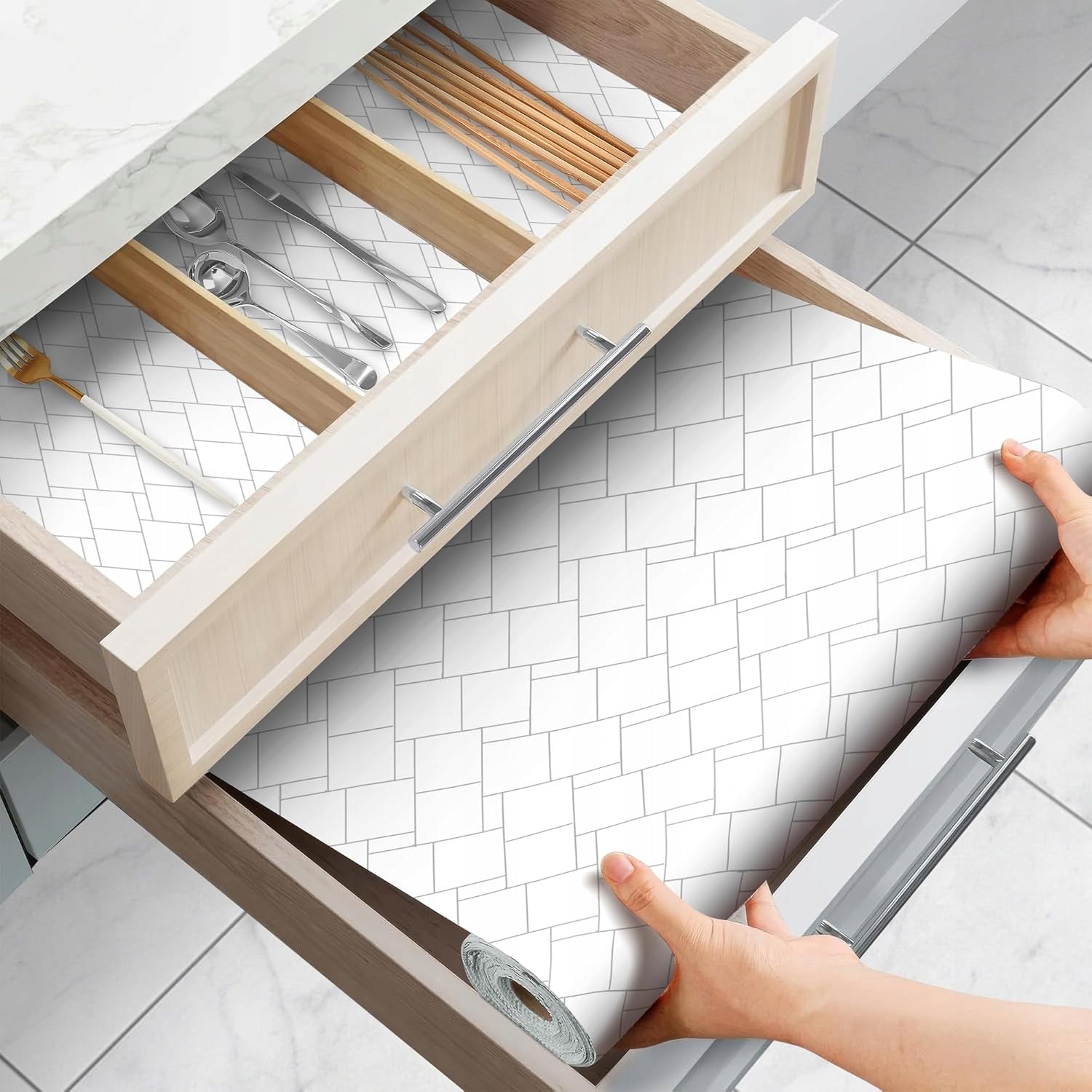 Non-slip Kitchen Drawer Mat Waterproof White 30x900 cm
