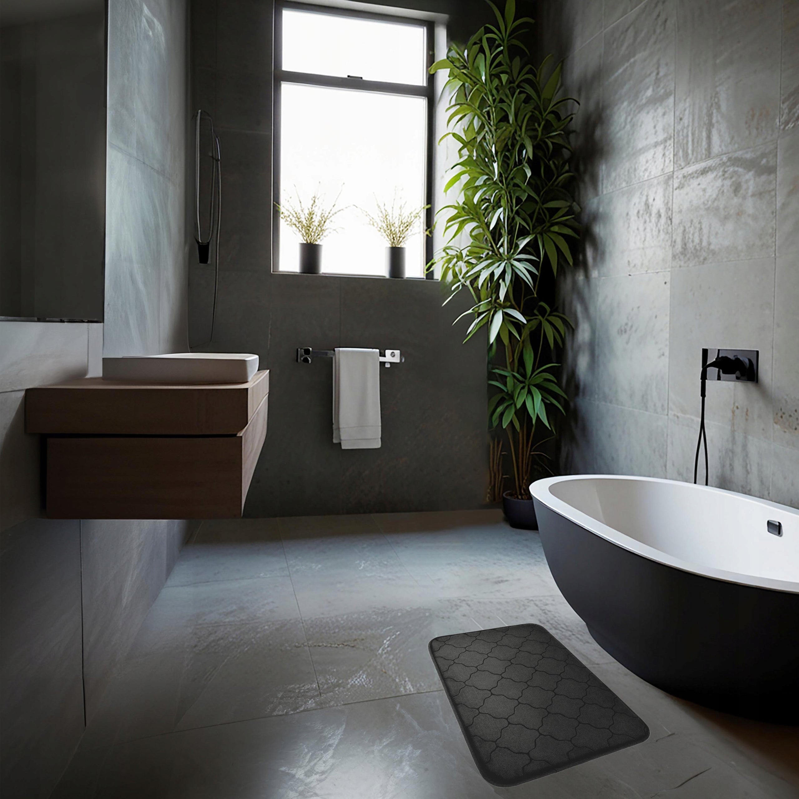Non-slip bathroom rug with foam soft 40x60 cm black stylish Brand Sepio