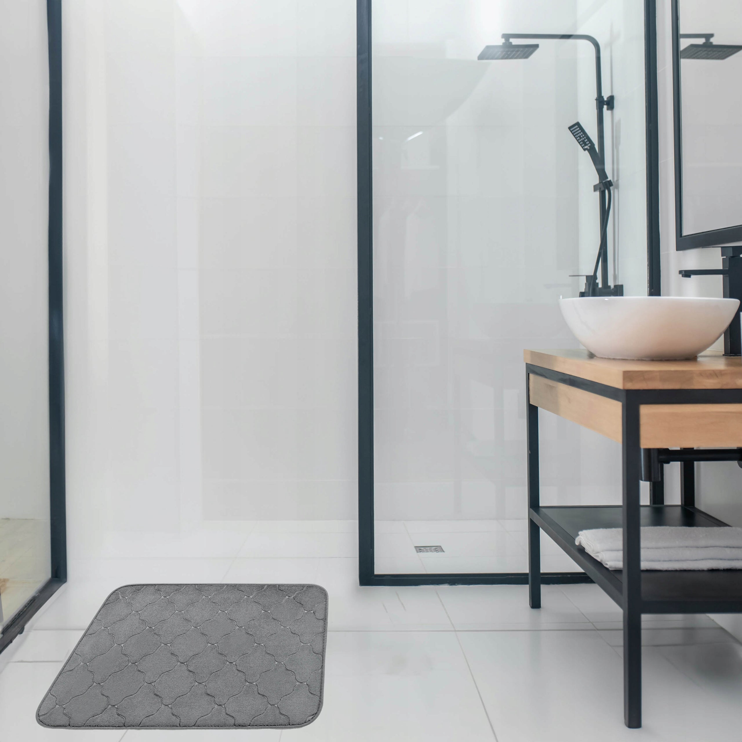 Non-slip bathroom rug with foam soft 40x60 cm grey solid Length 40 cm