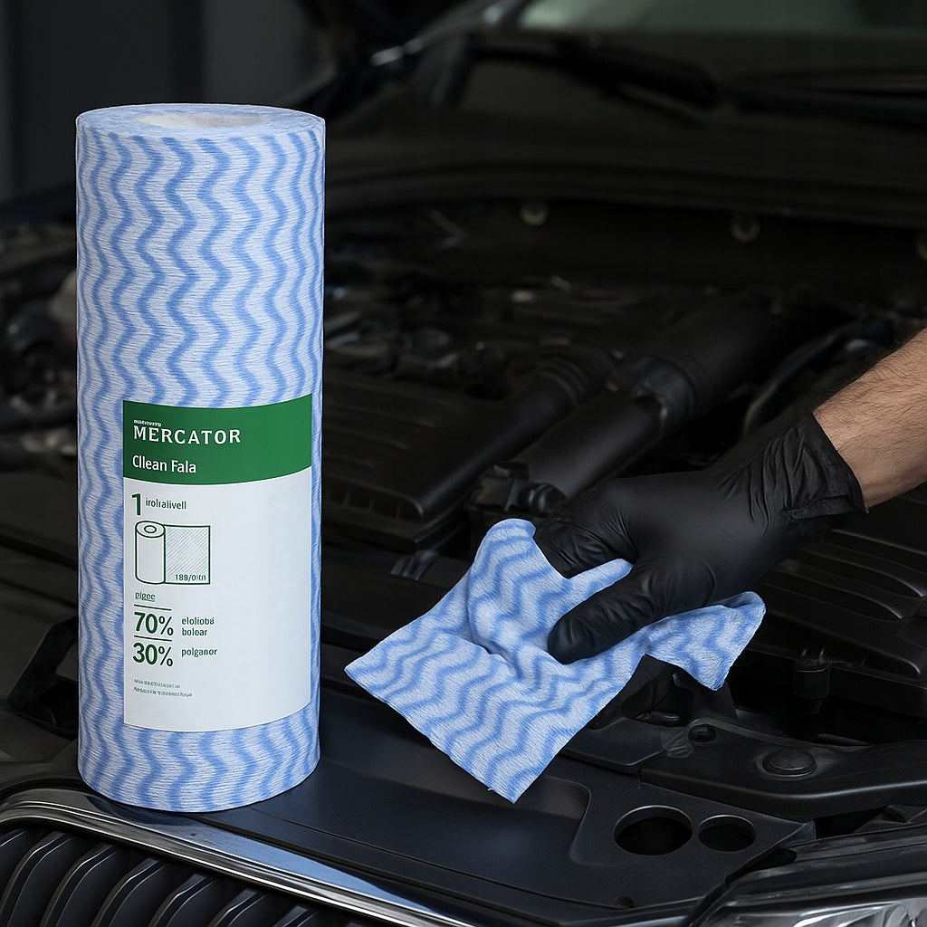 Nonwoven absorbent cloths blue Mercator 25pcs per roll Manufacturer code MERCATOR clean fala blue czyściwo przemysłowe