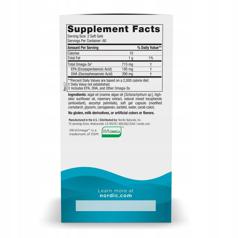 Nordic Naturals Algae Omega 715 mg 120 kaps EPA DHA TOTOX HEART BRAIN Packaging status original
