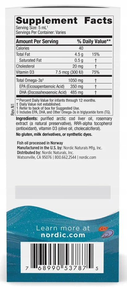 Nordic Naturals Baby's DHA 1050mg Omega 3 for Children + Wit. D3 Drops 60ml EAN (GTIN) 767896660793