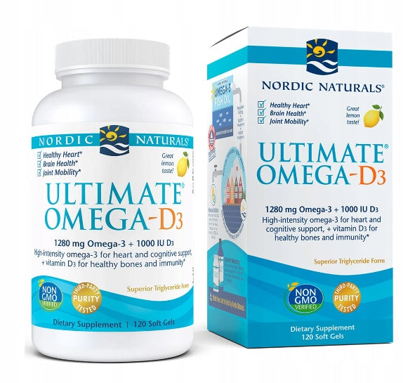 Nordic Naturals Ultimate Omega 1280 mg Omega-3 + D3 - 120 Softgels Packaging status original