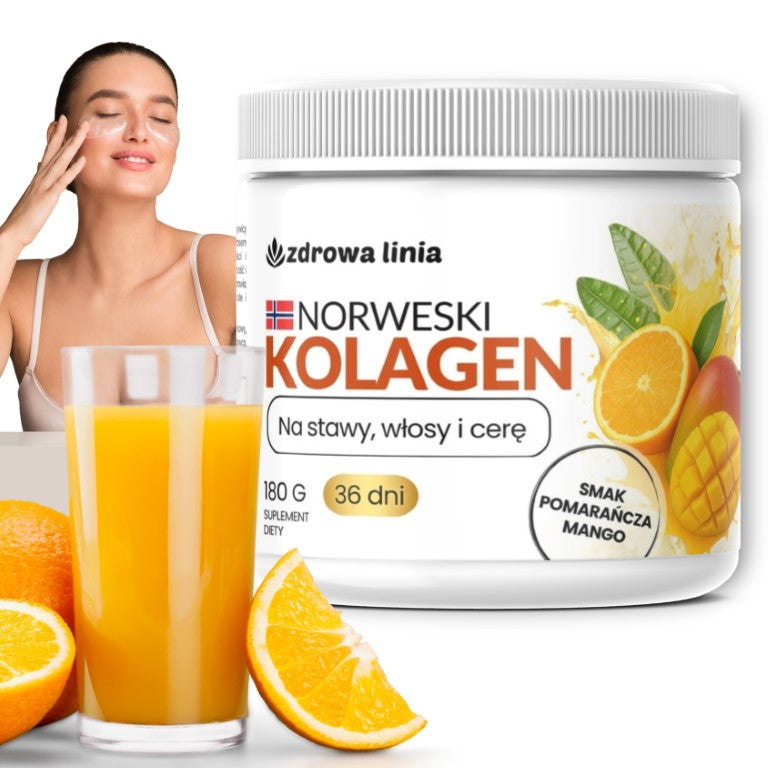 Norwegian collagen for joints hair complexion taste mango orange Zdrowa Linia Packaging status original