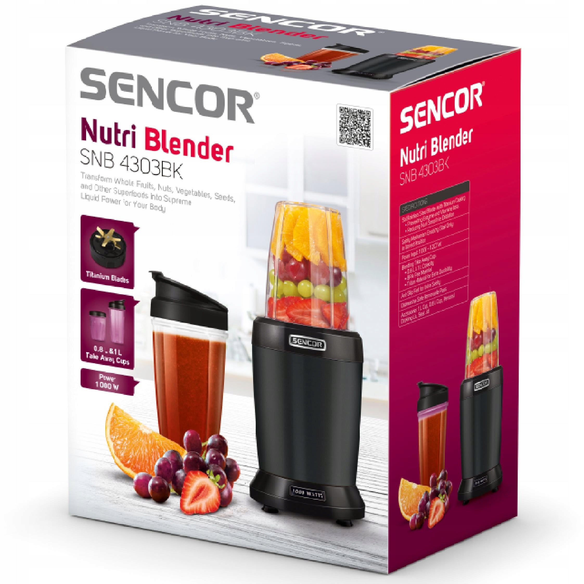 Nutri Blender Tritan Sencor SNB4303BK 6 KNIVES 1000W Manufacturer code SNB 4303BK
