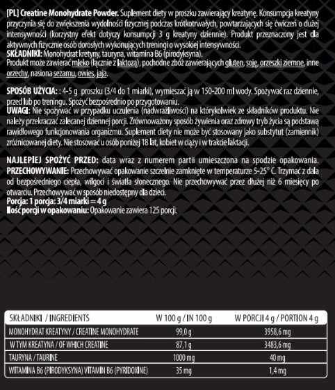 Nutrition22 Creatine Monohydrate Powder 500g Unflavored EAN (GTIN) 5905616130262