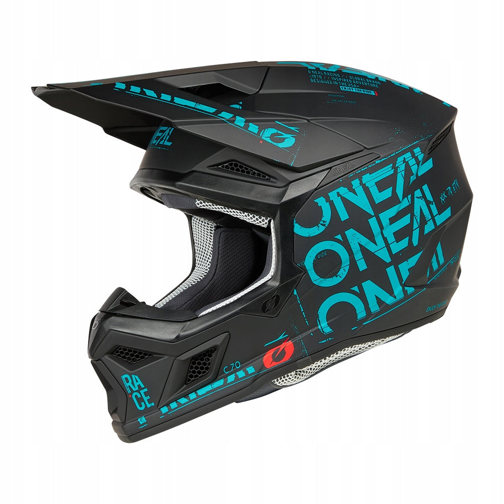 O'NEAL HELMET 3SRS STATIC BLACK/TEAL BLACK TURQUOISE SIZE M 0625-493