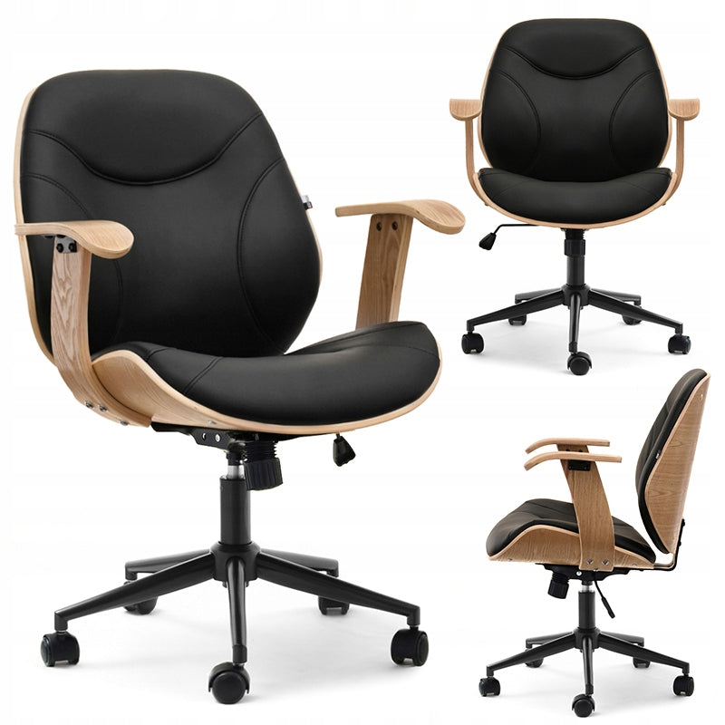 OAK BENT WOOD RAY SWIVEL CHAIR WITH BLACK SOFT ECO LEATHER