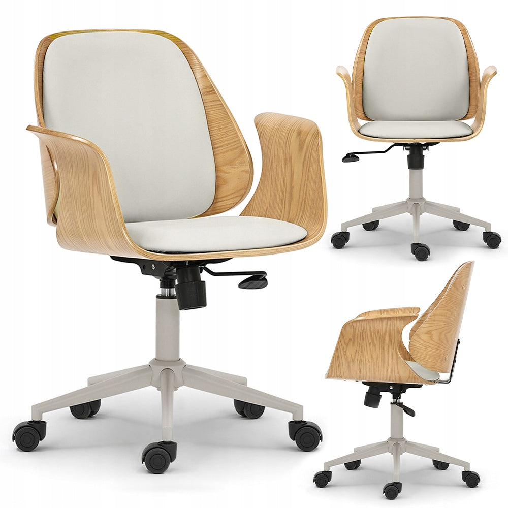 OAK OFFICE CHAIR BENT WOOD WITH ARMRESTS ECO-LEATHER GREY ENRIC