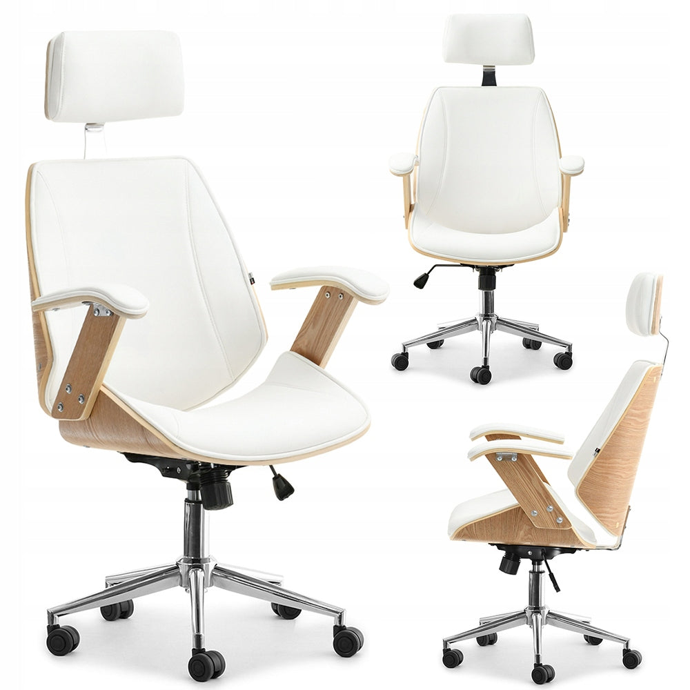 OAK SWIVEL CHAIR FOR DESK IN SCANDINAVIAN STYLE FAUX LEATHER CREAM FRANC