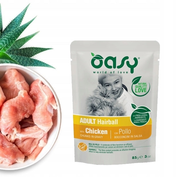 OASY CHUNKS IN GRAVY HAIRBALL CAT FOOD CHICKEN IN SAUCE SACHET 85g Brand Oasy