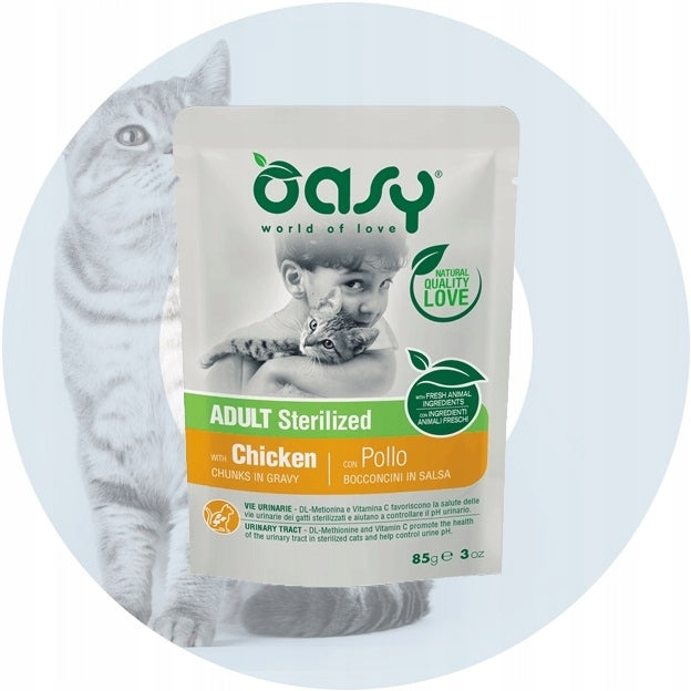 OASY CHUNKS IN GRAVY STERILIZED WET CAT FOOD CHICKEN IN SAUCE 85g EAN (GTIN) 8053017343785