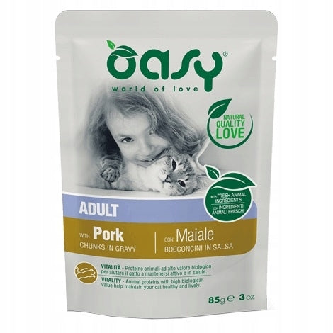 OASY CHUNKS IN GRAVY WET CAT FOOD PORK IN SAUCE SACHET 85g