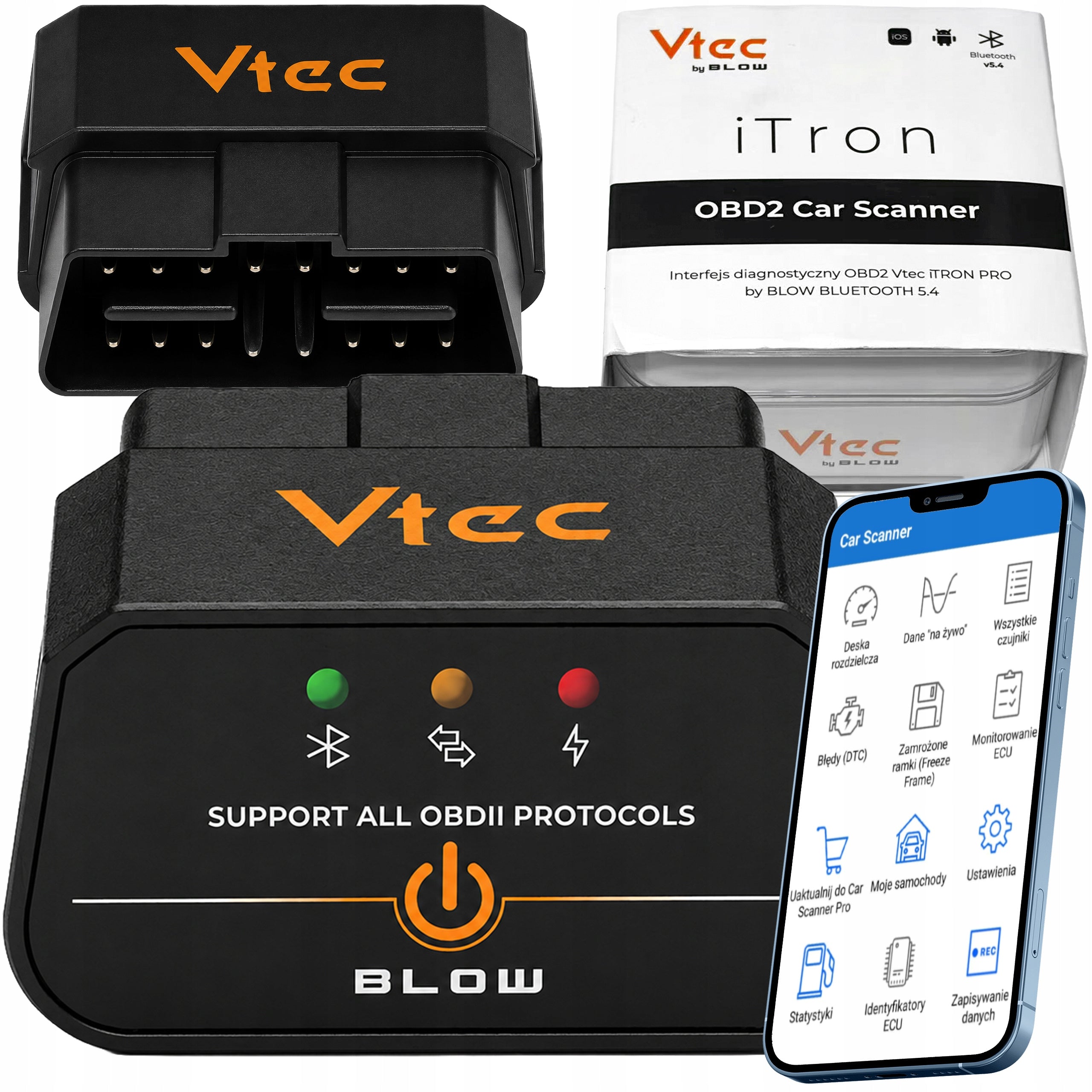 OBD2 DIAGNOSTIC INTERFACE BLUETOOTH TESTER 5.4 ANDROID iOS ELM327 Polish