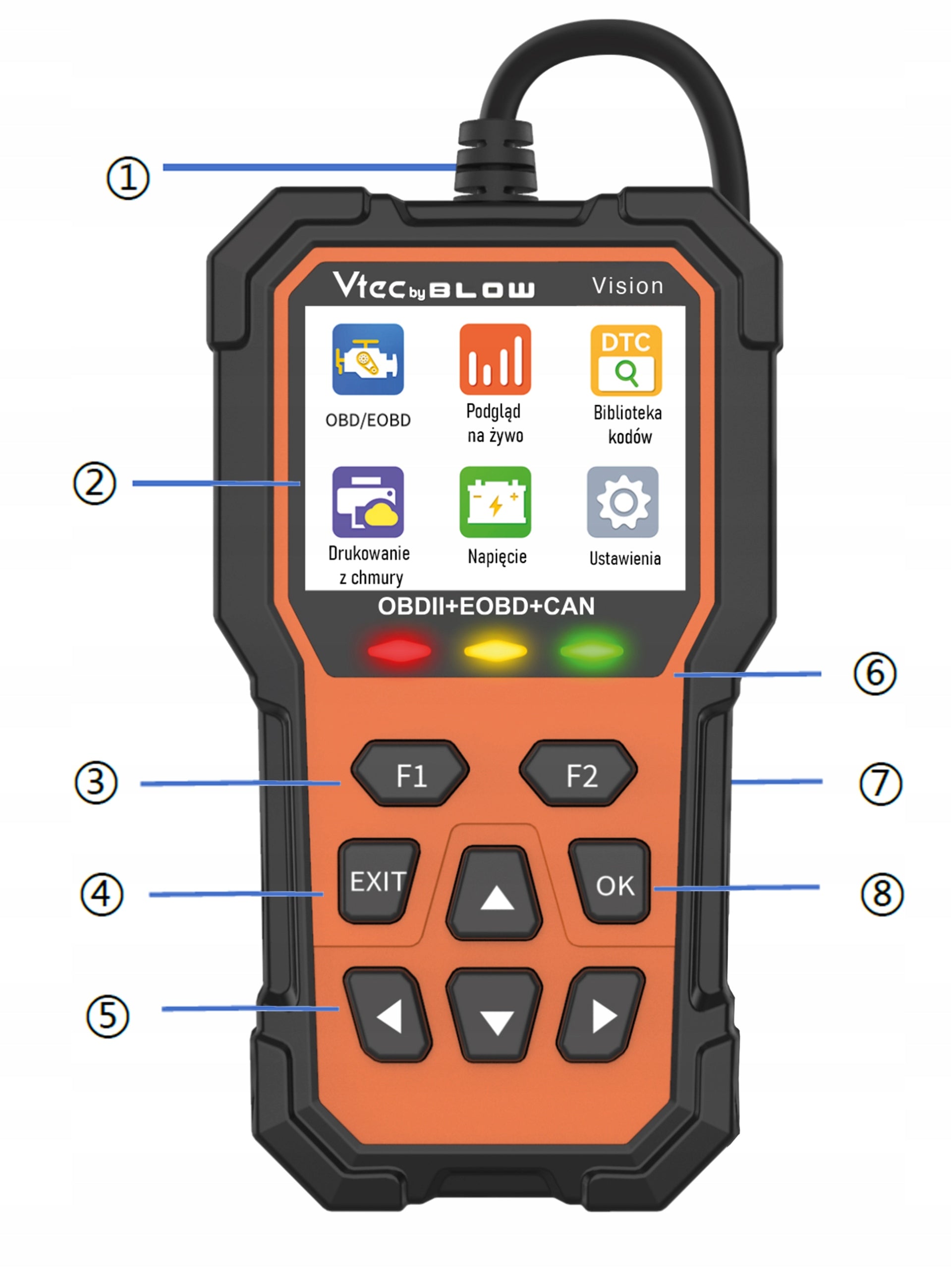 OBD2 DIAGNOSTIC TESTER INTERFACE ERROR SCANNER PASSENGER CARS LCD Polish Brand Blow