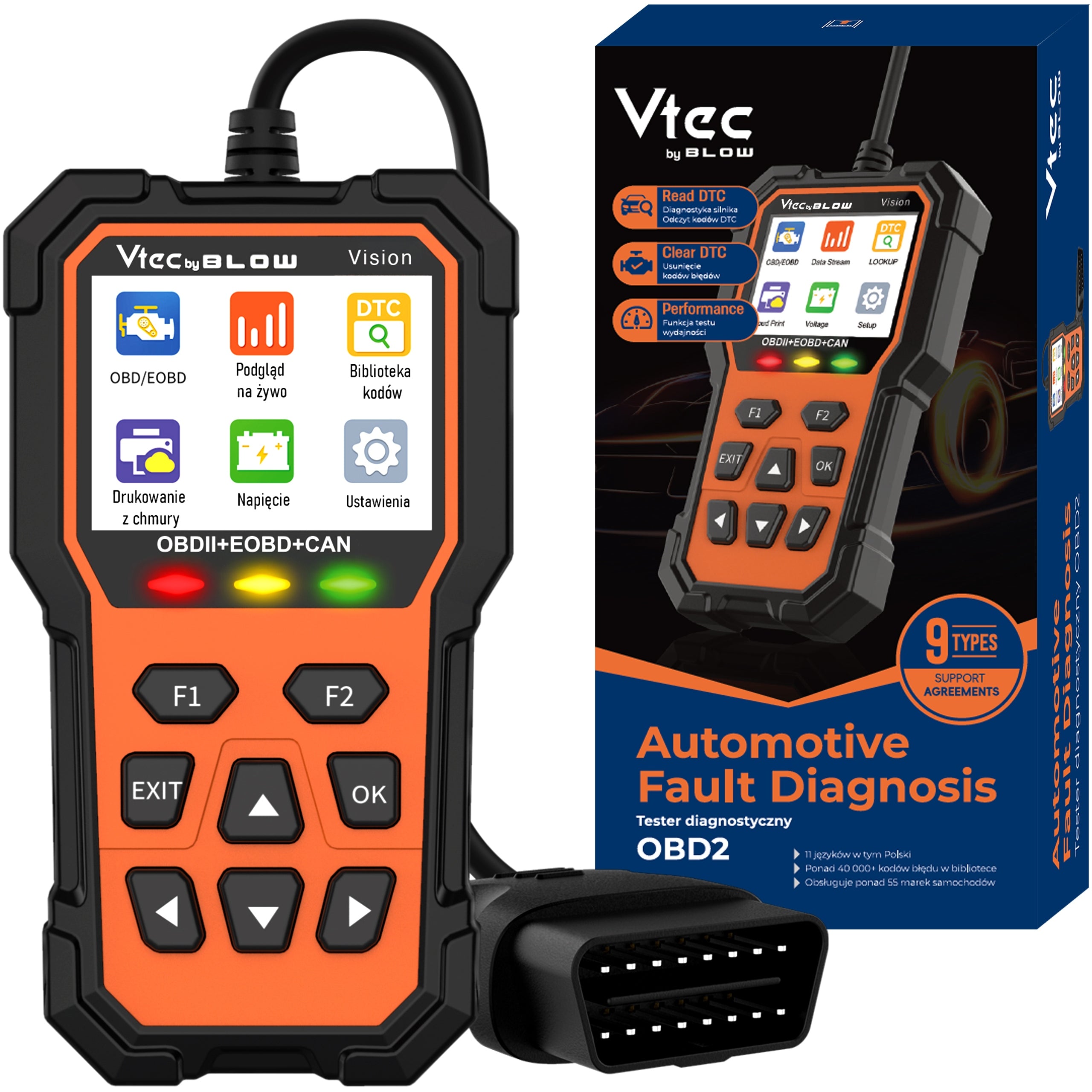 OBD2 DIAGNOSTIC TESTER INTERFACE ERROR SCANNER PASSENGER CARS LCD Polish