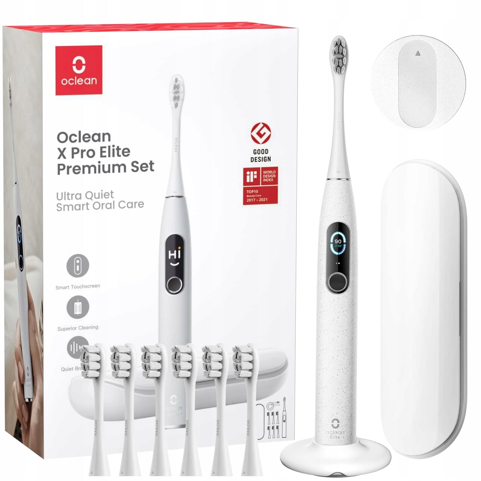 OCLEAN X Pro Elite Sonic Toothbrush 6 Heads Case Application Grey