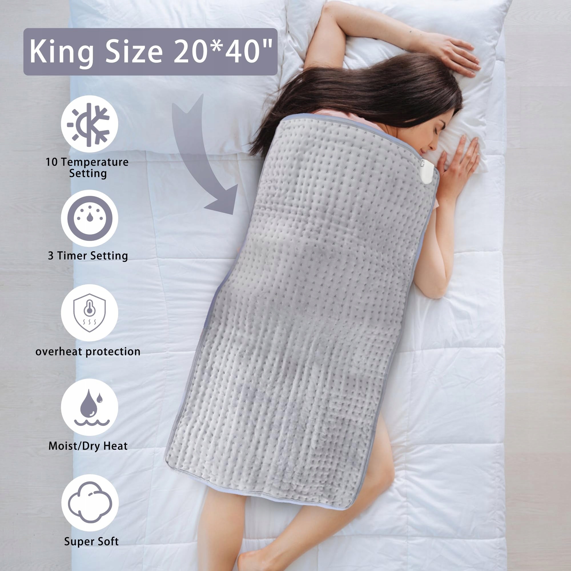 OCSOSO Electric Heating Pillow 50x100 cm, 10 Heating Levels Medical device no