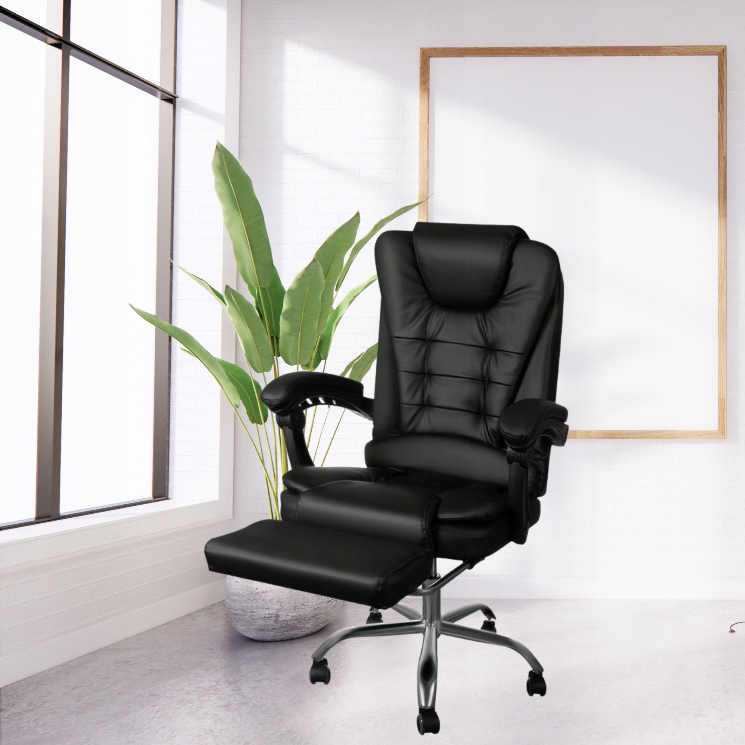 OFFICE CHAIR Black with Footrest Adjustable Backrest 150 Kg Soft Packaging status original